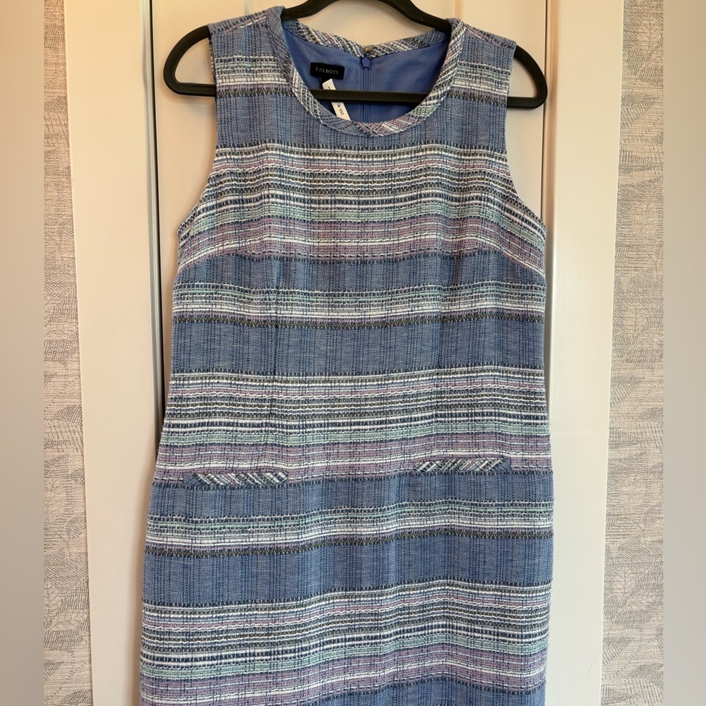 Talbots Blue Pastel Multicolor Polyester Blend Tweed Sheath Dress Size 10 Knee - Picture 5 of 14